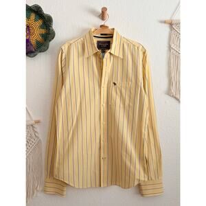 Abercrombie & Fitch Men's Yellow Blue Stripe Dress Button Down Shirt Size Large